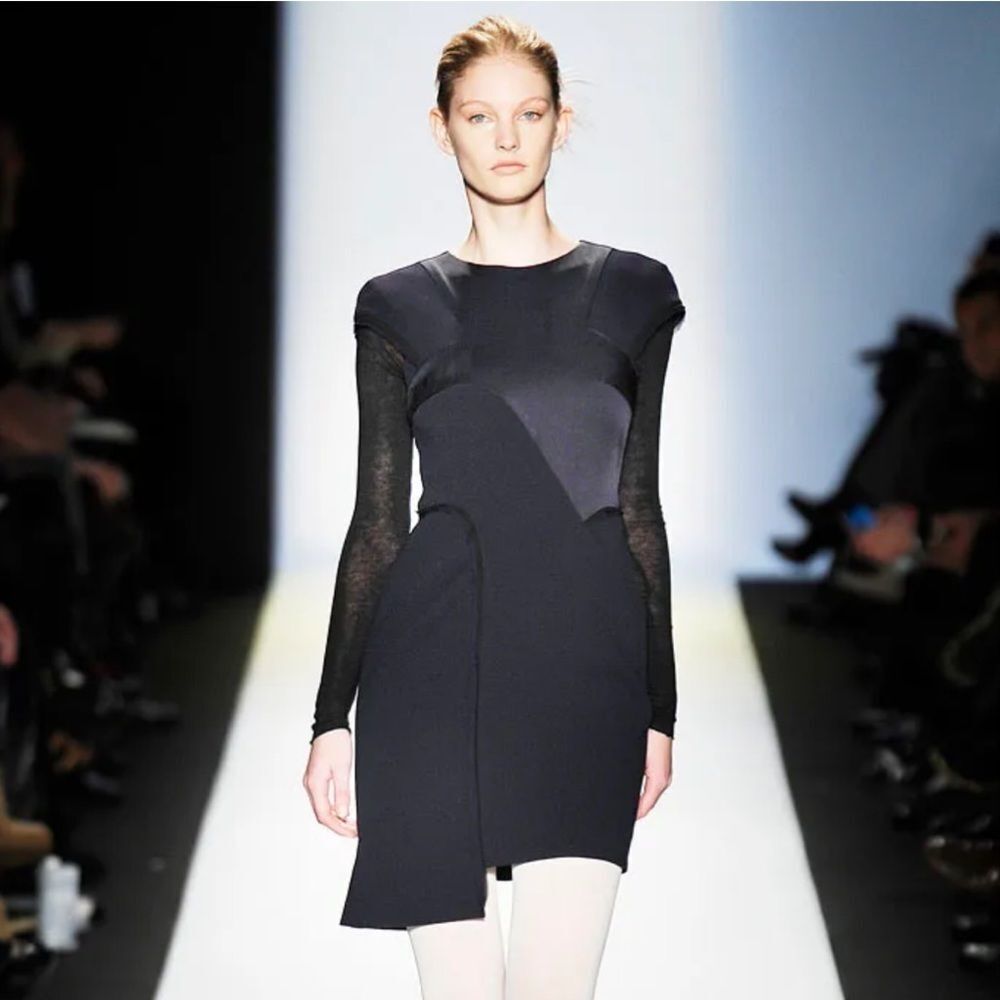 BCBG MAXAZRIA RUNWAY Asymmetrical Patchwork Navy Night Plum Cocktail Dress 2